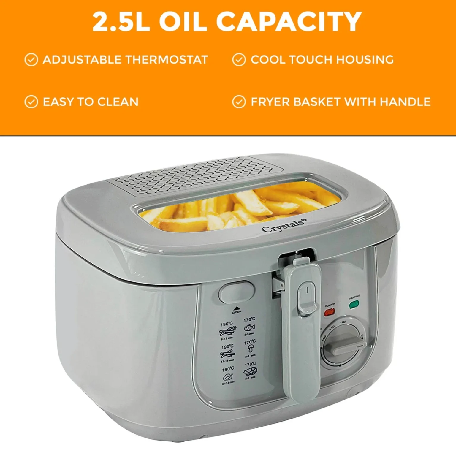 2.5L Deep Fat Fryer Chip Electric Non-Stick Pan & Safe Basket Handle With Window